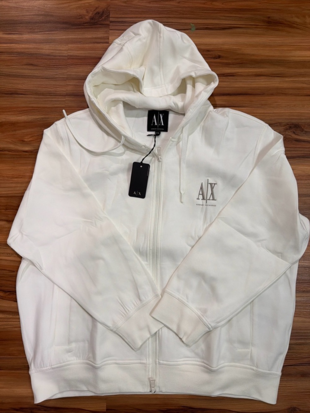 Armani Exchange White Hoodie with Gray A|X Embroidered Logo